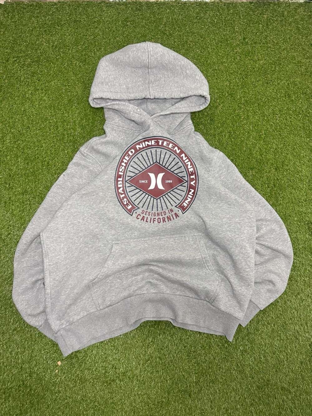 Hurley Men's Grey Graphic Fleece Pullover Hoodie Size XL